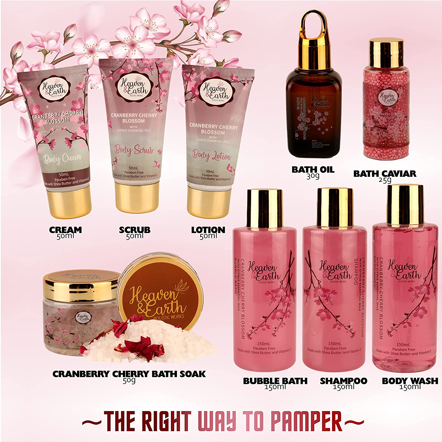 Cherry Blossom Essential Oil Spa Gift Sets, Shower Gel Set